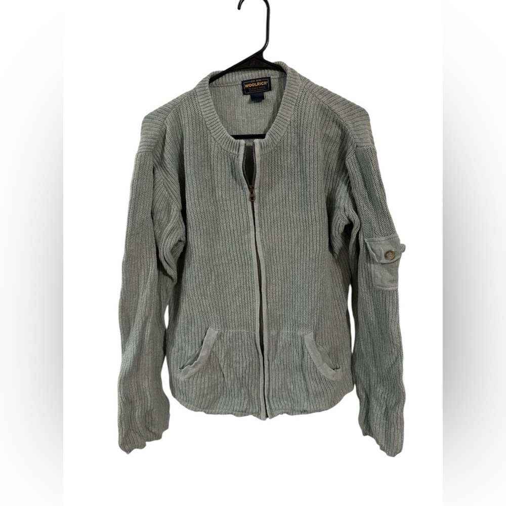 Woolrich Light Blue Zip Up Knit Cardigan sweater